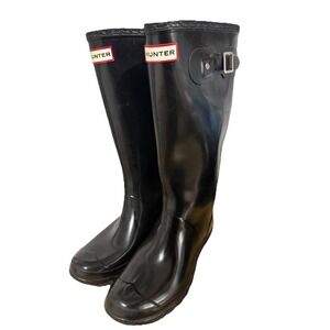 Hunter Original Tall‎ Gloss Rain Boots Glossy Brown Chocolate Women's 7 READ